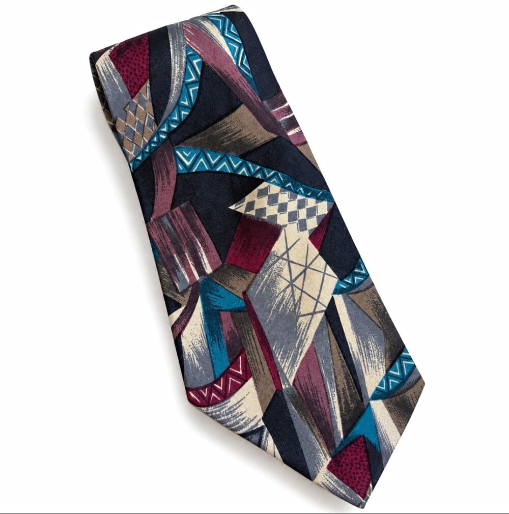 Vintage Pierre Cardin 100% Silk Tie Abstract Geometric Retro Designer Wide